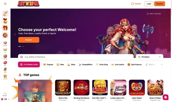 HitNSpin Casino – početna stranica